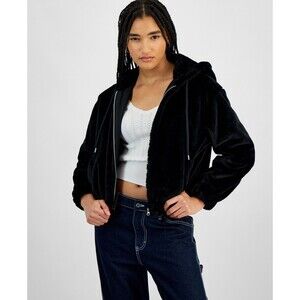Planet Heart Juniors' Faux-Fur Cozy Zip-Front Jacket - Black, M